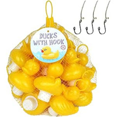 Ančių žūklės rinkinys su 20 geltonų ančių, pagamintų iš plastiko su kabliukais ir svoriu, įskaitant 3 kabliukus, vonios žaislas – baseino žaislas – berniukų ir mergaičių žvejybos antys (klasikinis leidimas)