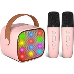 BONAOK mikrofonas Karaoke 2, Bluetooth karaokės aparatai vaikams suaugusiems, nešiojamasis karaokės grotuvas įkrovimui, vaikų elektroninis žaislas (rožinis)