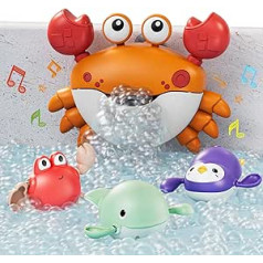 Baby Bath Bubble Toy Set, Automatic Crab Bubble Maker + 3 Wind Up Toys, Children's Bubble Machine with Music, Funny Soap Bubbles Bath Toy Toddler Baby Shower