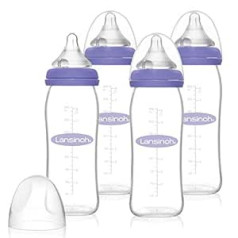 Lansinoh stikla pudeļu komplekts - zīdaiņu pudelītes ar NaturalWave knupīti, izmērs M 240 ml - komplektā 4