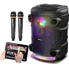 Vocal-Star portatīvā karaoke iekārta ar ballīšu gaismas efektiem, 2 bezvadu mikrofoni, Bluetooth, 300 W skaļrunis, ierakstu dziedāšana, TWS, AUX/USB ieeja VS-PPA