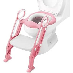 Karan King® Toddler Toilet Training Set Toilet Ladder Seat Flexible Length Step Stool for Boys and Girls Bathroom Aid Toddler Training Seats (Pink)