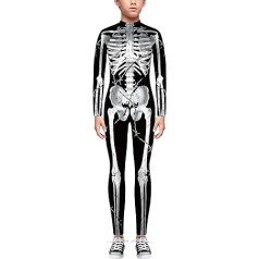 Happy Cherry Children's Halloween Skeleton Bodysuit Girls Boys One-Piece Jumpsuit Long Sleeve Fancy Dress Carnival Cosplay Outfits with Back Zip 7-14 Years