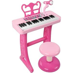 Love&Mini bērnu klavieru tastatūras rotaļlieta — 37 taustiņu klavieru rotaļlieta ar tabureti un mikrofonu rozā elektroniskais mūzikas instruments, Ziemassvētku dāvana bērniem dzimšanas dienā 3 4 5 6 7 8 gadi