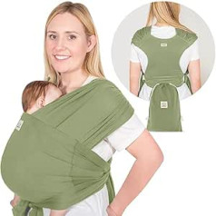 KeaBabies D-Lite Baby Sling — D Lite elastīga siksna jaundzimušajam, viegli uzvelkama zīdaiņu siksniņa jaundzimušajam no dzimšanas, gredzenu pārnēsāšanas siksna bez piesiešanas (putekļains olīvu)