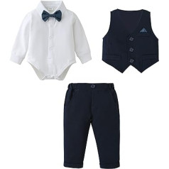 Amissz Baby Boys Clothing Set Suit 3-24 Months, Toddler Gentleman Long Sleeve Romper Shirt + Trousers + Vest + Bow Tie Festive Christening Wedding