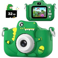 Dinosaur Kids’ Camera, Christmas, Birthday Gifts for Boys Age 3-12, 1080P HD Selfie Digital Video Camera, Cute Little Girls’ Gifts/Toys for 3-9 Years