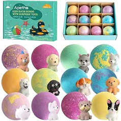 Children's Bath Bomb with Surprise - Set of 12 Natural Bath Bombs - Child-Safe Organic Construction Kit Gift Idea - Foam Bath Bombs with Puppy Toy - Twelve Types of Fruity