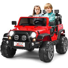 COSTWAY Children's Electric Car 2 Seater with 2.4G Remote Control, 3 Speed 12 V Children's Car with MP3, Music, Horn and Headlight, Jeep Car 2.5-4 km/h, for Children from 3 Years (Red)