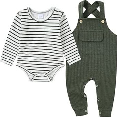 SOLOYEE Baby Boy Clothing Outfit Set 0-18 Months, Newborn Baby Romper Suit Long Sleeve Jumpsuit + Braces Autumn Winter Baby Clothing 2-Piece