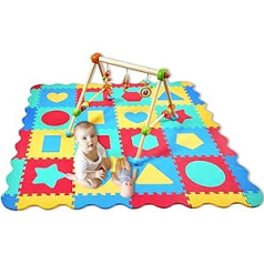 Cantoblanc – dėlionės kilimėlis kūdikių žaidimų kilimėlis iš EVA gumos 36 dalių su geometrinėmis figūromis ir kraštais Didelio dydžio ir storio (140 x 140 x 1,2 cm) Kūdikių žaidimų kilimėlis vaikams