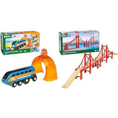 BRIO World 33971 Smart Tech skaņas lokomotīve ar ierakstīšanas funkciju Electric Train & World 33683 Hanging Bridge Dzelzceļa piederumi Koka vilciens