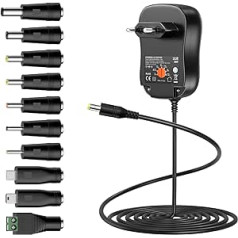 Zolt universāls maiņstrāvas līdz līdzstrāvai 3V 4,5V 5V 6V 7,5V 9V 12V 1A 2A barošanas avots, daudzsprieguma adapteris ar 5V 2A USB portu un 10 līdzstrāvas spraudņiem 3-12V mājas elektronikai, piemēram, USB HUB planšetdatora LED sloksnes gais