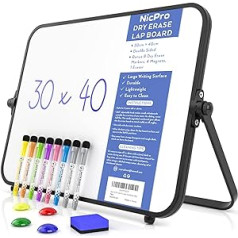 Nicpro Dry Erase maza tāfele A3 ar neslīdošu statīvu, 30 x 40 cm, divpusēja magnētiskā tāfele ar 8 pildspalvām, 4 magnētiem, dzēšgumija, skolēniem, klasē, birojā