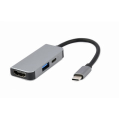 Gembird multi usb Type-c 3in1 adapteris (usb centrmezgls + HDMI + pd)