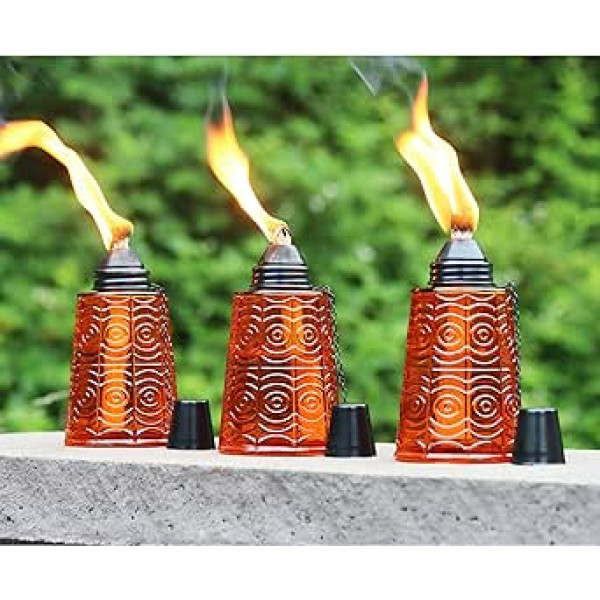 Citronella Oil Tiki lāpas izmantošanai ārpus telpām, galda dārza lāpa, komplektā pa 3, dzintara krāsā