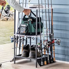 Teal Triangle Freestanding Fishing Rod Organizer Floor Stand Storage Rack for Fishing Boxes and Accessories