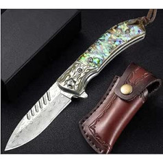 LOTHAR Damask Pocket Knife, Sharp Damask Folding Knife, One-Handed Knife with Resin Handle, Hunting Knife for Camping and Collecting, 16 cm