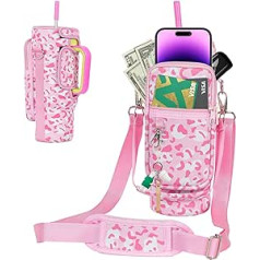 LEFOR·Z Water Bottle Carrying Case with Phone Pocket, Compatible with Stanley Cup with Handle, Neoprene Water Bottle Holder with Adjustable Strap, Compatible with Stanley Cup Accessories, Pink