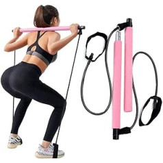 HUWAI-F Pilates Bar Kit with Resistance Band, Bodybuilding, Yoga, Pilates Stick with Foot Strap, Ideal for Home, Full Body Workout, Gym, Weightlifting, Sit-Up, Stretch Pink