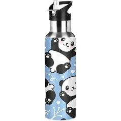 KEEPREAL Cute Cartoon Panda ūdens pudele ar salmiņiem, BPA nesaturoša nerūsējošā tērauda ūdens pudele vīriešiem un sievietēm ūdens krūka fitnesa zālei āra sportam