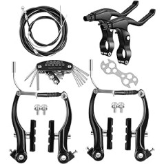 Hmseng pilnīgs V tipa velosipēda bremžu komplekts, universāla priekšējā un aizmugurējā velosipēda bremze, iekšējais un āra trose un sviru komplekts ar vairāku instrumentu uzgriežņu atslēgām, melns