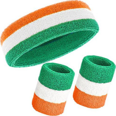 3 Piece Sweatband Set, incl. Sports Headband and Wrist Sweatbands, Cotton Striped Sweatband for Athletic Men and Women