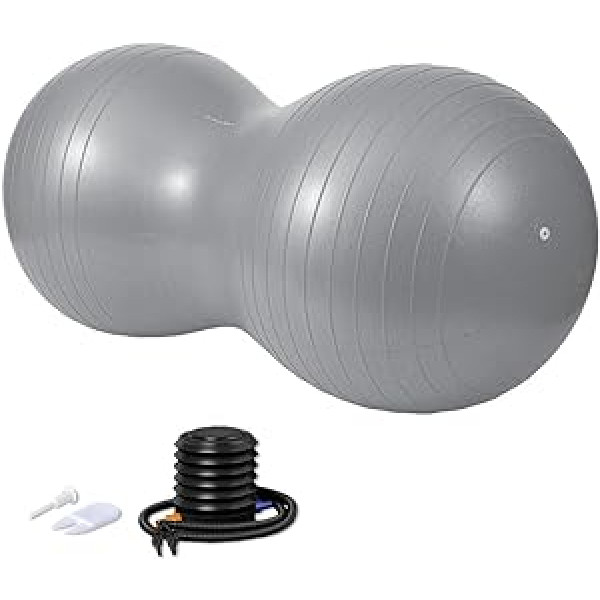 DumanAsen Exercise Ball with Pump, Peanut Ball, Fitness Ball, Ball for Yoga, Pilates, Core Training and Physical Therapy (50 cm x 25 cm, Grey)