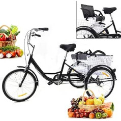 Begoniape 20 Inch Tricycle for Adults Seniors, 3 Wheel Bicycle Stainless Steel Alloy Adult Child Seat Design, Black Tricycle 3 Wheels Bicycle with Basket