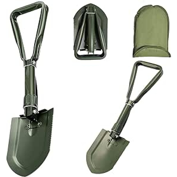 Folding Shovel 58 cm, Folding Snow Shovel, 50# Folding Shovel Camping High-Strength Extra Stable Shovel Made of Carbon Steel with Carry Bag, for Outdoor Hiking Hunting Car Emergency Gifts for Men