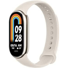 Xiaomi Mi Smart Band 8 aktivitātes rokassprādze, AMOLED displejs, sirdsdarbības monitors, 190 mAh, 150+ sporta režīmi, akumulatora darbības laiks līdz 16 dienām, zelts