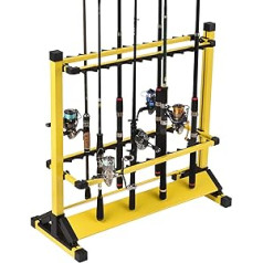 Jorazor Fishing Rod Holder, Fishing Rod Holder, 24 Slots for Fresh Saltwater, Spinning Rods and Reel, Lightweight Aluminum Vertical Fishing Rod for Garage, Storage, Floor Stand(Yellow)