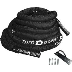 RPM Power Battle Rope — fitnesa muskuļu stiprināšanas virve kultūrisma treniņiem — iekļauts enkurs (9 metri)