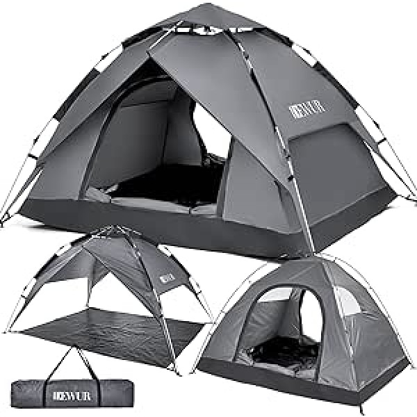 DEWUR Campingzelt 3-4 Personen Wasserdicht Pop Up Kuppelzelt Familie Zelt Strandzelt Pavillonzelt Schattenzelt Sonnen UV-Schutz für Trekking, Camping, Outdoor, Festival