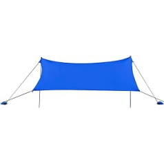 COSTWAY Awning Sun Protection with 4 Sandbags and 2 Aluminium Poles, Lycra Sun Canopy, Beach Shelter for Beach, Camping (Blue, 300 x 280 cm)