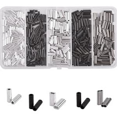 AGOOL 500 Pieces Crimp Sleeve Kit Single Double Crimping Loop Sleeve Aluminium Copper with Black Oxidised Fishing Crimps Kit for Wire Rope and Cable Fishing Line Crimps for Leader Rigging