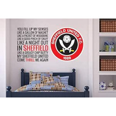 Skaista spēles oficiālā Sheffield United FC Crest & Song + Sheff United logotipa uzlīmju komplekts Vinila sienas uzlīme 120cm x 60cm