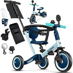 KIDIZ® 6-in-1 Balance Bike Tricycle, Children's Tricycle from 1 Year to 5 Years, Walker Maximum Load 25 kg, Includes Handlebar Safety Bar, Safety Belt, Bell and Mirror, Blue