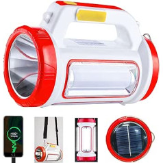 LED Emergency Handbag Flashlight, Solar USB Rechargeable Camping Lantern with 6 Modes, 4000mAh Power Bank, IPX4 Waterproof, Lightweight, Work Light for Camping, Outdoor and Power Outages, Emergency