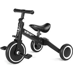 XJD 4-in-1 bērnu trīsriteņa līdzsvara velosipēds 10-36 mēnešiem veciem zēniem, meiteņu skriešanas velosipēds bērnu trīsritenim ar regulējamu sēdekli un noņemamu pedāļa gājēju (5 in1, melns)
