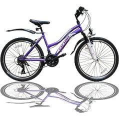 Talson 26 Inch Mountain Bike Girls Children Bicycle with Fork Suspension & Lighting 21 Speed Purple 26Aurora Purple