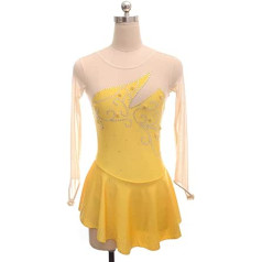 Competition Training Athletic Female Girls Figure Skating Suit Yellow Spandex Competition Suit Women's Ice Skate Dance Costume Ballet Dance Sparkly Dress