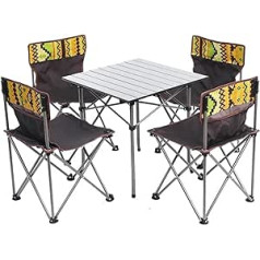 Tische und Stühle Tragbarer Campingtisch mit vier Klappstühlen, Sets for den Außenbereich, Garten-Picknicktisch, ultraleichter, langlebiger Klappschreibtisch EINSTELLBAR ( Color : 1xM table 4xWhite )