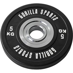 Gorilla Sports® Olimpiskās svara plāksnes 50/51 mm uretāna bufera plāksnes 5 krāsās un svara variantos 5–25 kg