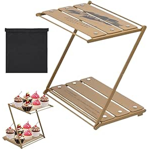 Yunmiao Foldable Storage Shelves, 2-Layer Foldable Storage Shelves for Camping, Lightweight, Robust Aluminium Alloy Shelf for Backyard, Balcony, Camping, Indoor, Party, Picnic, Outdoor