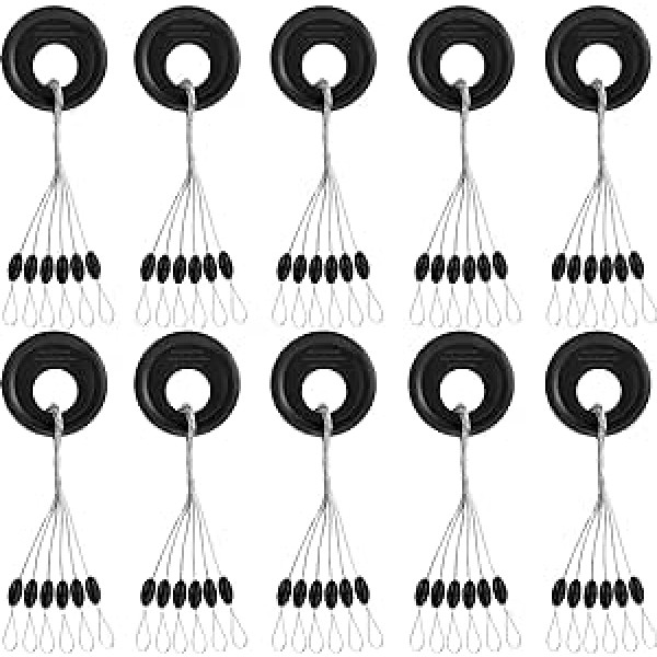 Outus Pack of 1200 Fishing Rubber Bobber Beads Stopper 6 in 1 Black Oval Float Sinker Stopper