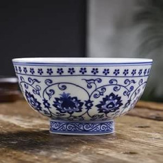 Servēšanas trauki, pārslu bļodas, keramikas bļoda* Antīka pils stila porcelāna rīsu bļoda, putras bļoda, zupas bļoda, 13,8 cm, 5,5 collu keramika, zilā un baltā porcelāna bļoda, rīsu bļoda,