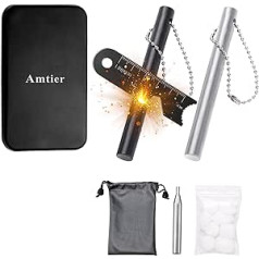 Amtier Fire Steel Flint Survival, Fire Starter Set for Outdoor Survival Camping, Magnesium Ferrocium Rod Firesteel with Scale Scraper & Burning Cotton, Outdoor Emergency Survival Tool for Travel