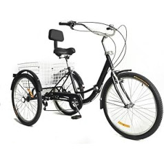 SHZICMY 24 collu salokāms trīsritenis pieaugušajiem 7 ātrumu Cruiser Trike 3 riteņu velosipēds ar iepirkumu grozu 3 riteņu vecākais kruīza trīsritenis, regulējams iepirkšanās āra sporta piknikam