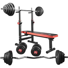 TrainHard BlackCombo daudzfunkcionāls salokāms un regulējams svara sols ar svariem no 50 kg līdz 150 kg stienes hanteles